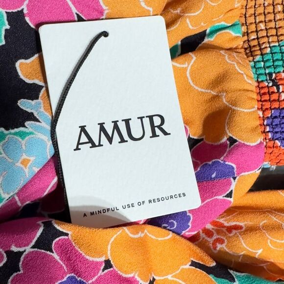 AMUR Gretal Multicolor Floral Balloon Sleeve Smocked Minidress Women's 0 NWT - Picture 10 of 13